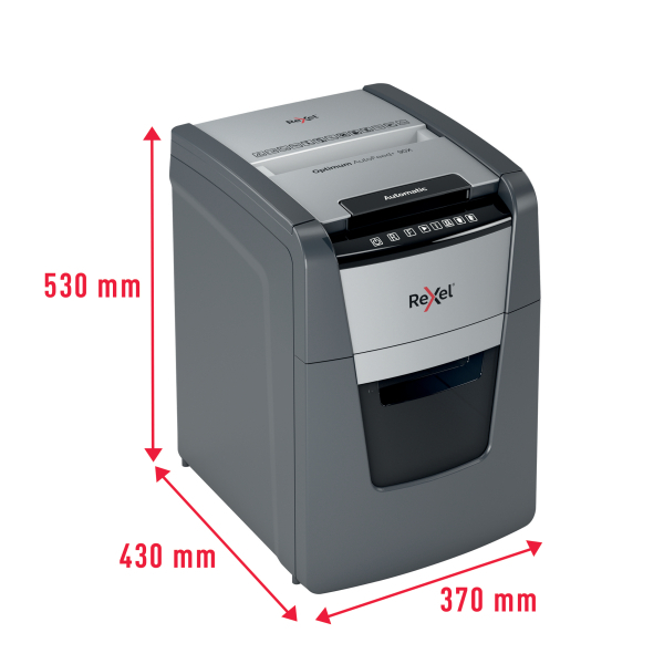 rx_2020090X_dimensions_etail_72_600_600-4.jpg Rexel Optimum AutoFeed+ 90X Automatic Cross Cut P4 Paper Shredder 2020090XEU