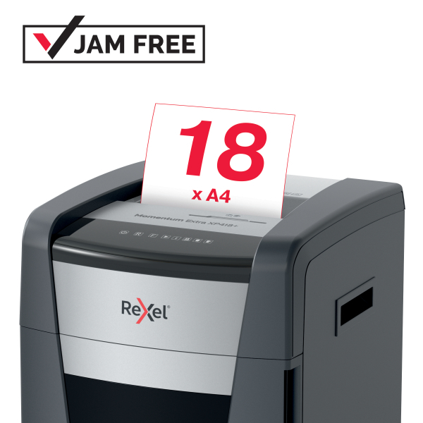 rx_2021418X_capacity_etail_72_600_600.jpg Rexel Momentum Extra XP418+ Jam Free Cross Cut P4 Paper Shredder